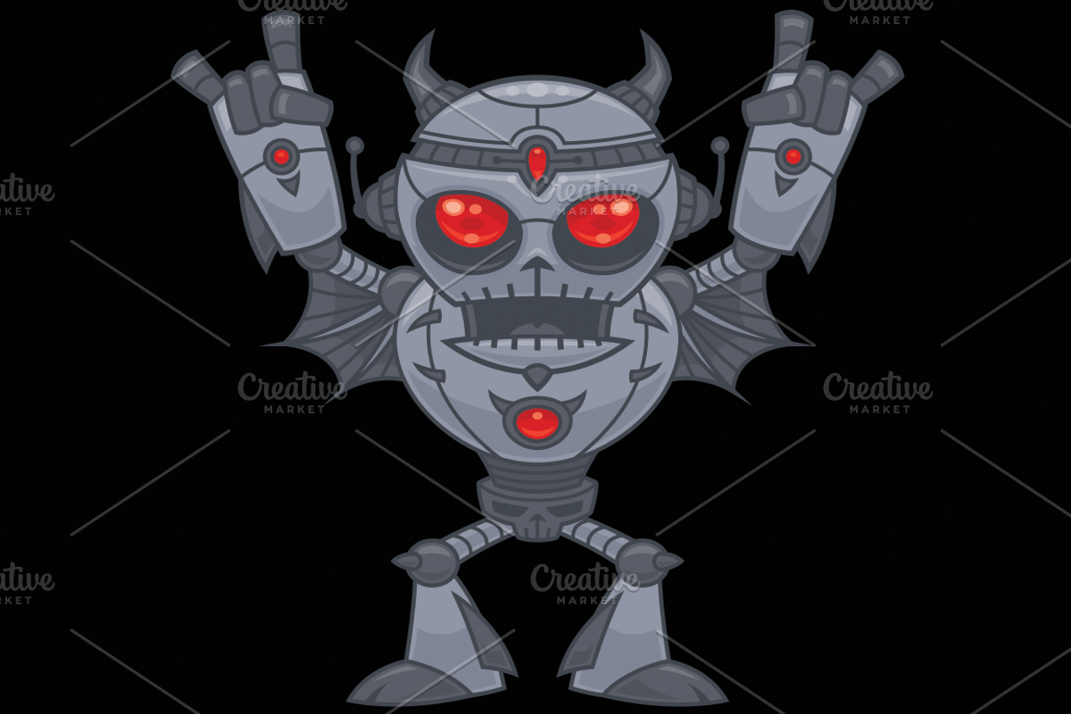 Cartoon Rock On Robot Headbanger, a Technology Illustration by Schwegel Illustration (Photo 2 of 3)