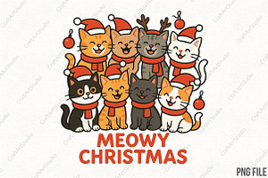 Meowy Christmas PNG Cat Sublimation, an Illustration by CraftArtStudio
