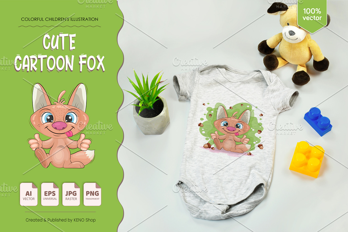 Cute cartoon fox. Tshirt, PNG., an Animal Illustration by KENO Mascots (Photo 3 of 3)