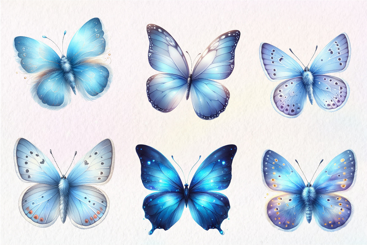 Blue Butterflies watercolor clipart, an Illustration by CreationArt (Photo 8 of 9)