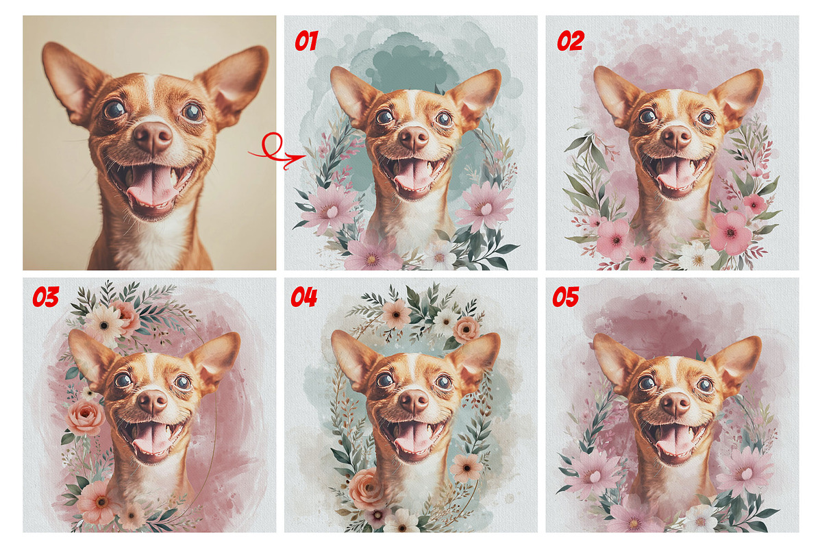 Flower Custom Watercolor Pet Art, an Action Add-On by MRI STUDIO (Photo 2 of 23)