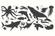 Sea Creature Silhouettes, an Animal Illustration by Cheeky Lemons (Thumbnail 2 of 2)