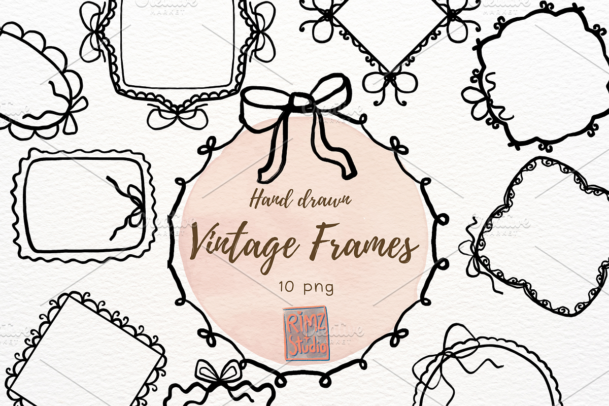 Vintage frame hand drawn line art, an Object Illustration by RimzStudio (Photo 1 of 3)