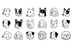 Cartoon dog heads set. Different dog, an Animal Illustration by GraphiShop