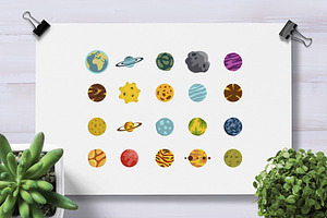 Planet Icon Set, Flat Style