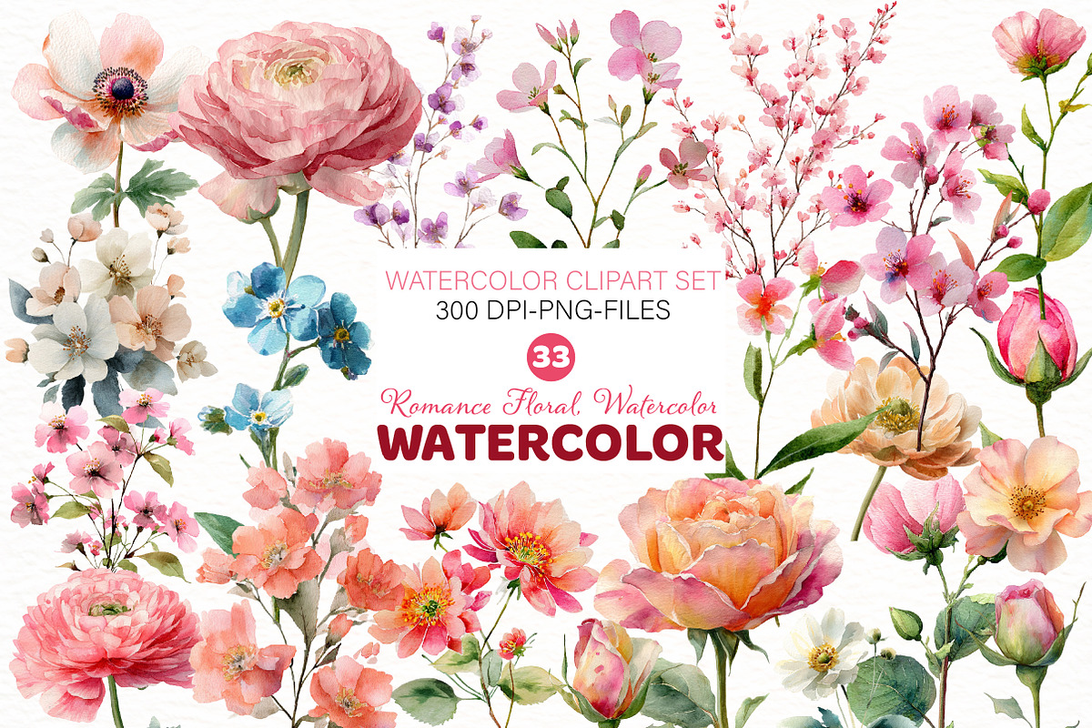 Romance Floral, Watercolor clipart, an Illustration by Designworld (Photo 1 of 5)
