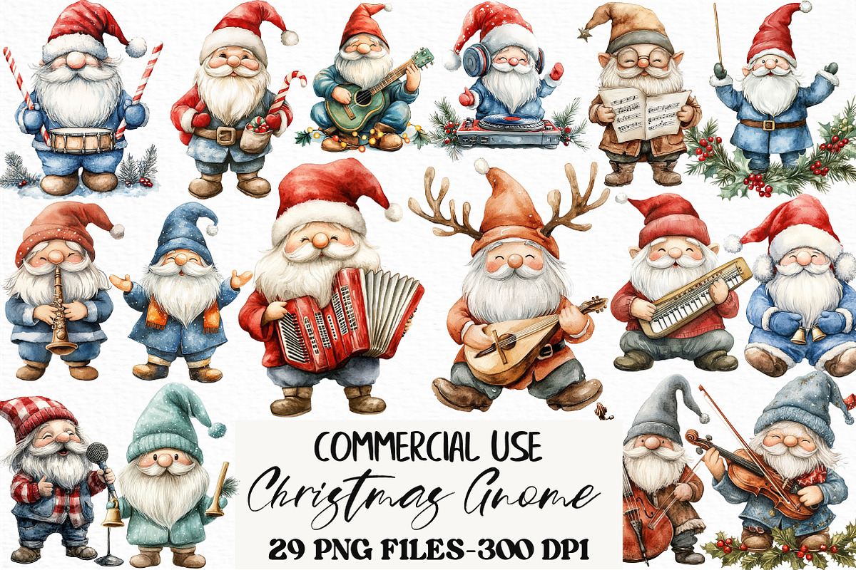 Christmas Gnome Musicians PNG, an Illustration by Craft Nest (Photo 1 of 6)