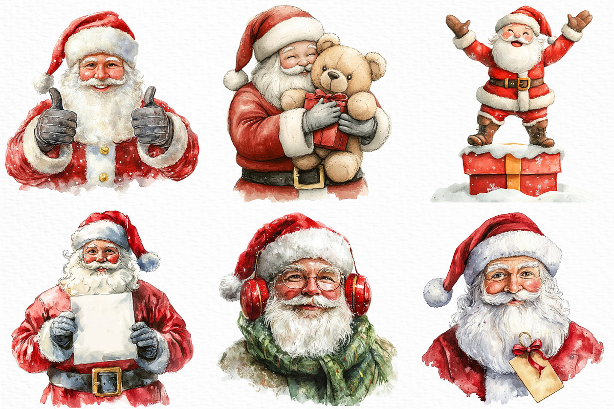 Watercolor Santa Claus Clipart, an Illustration by Craft Nest (Photo 4 of 6)