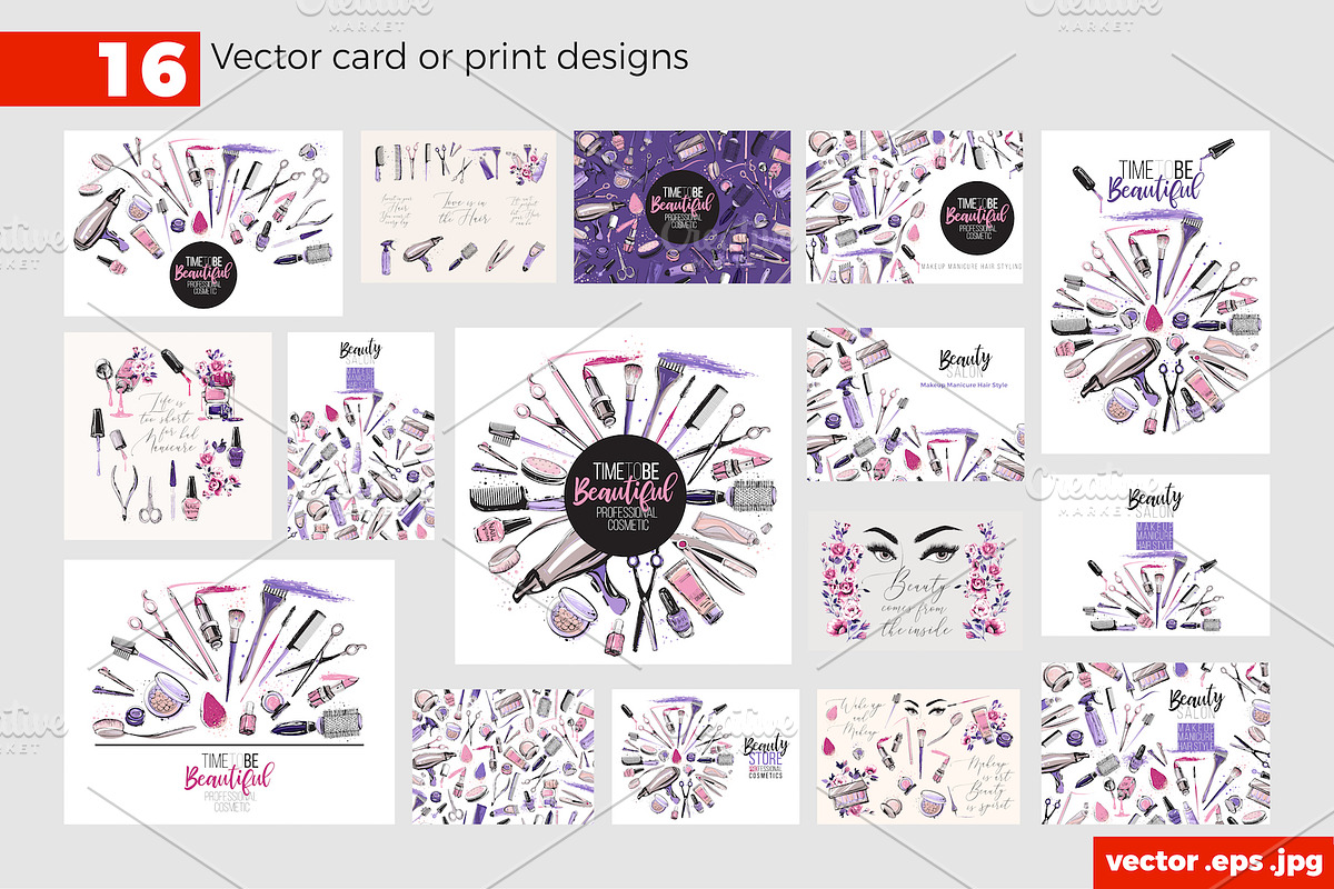 Beauty Salon Promo Cards & Patterns, a Work Illustration by Sopelkin (Photo 2 of 9)