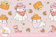 Cute Cowboy Ghosts Seamless Pattern, a Pattern Graphic by CpSnowy (Thumbnail 1 of 5)