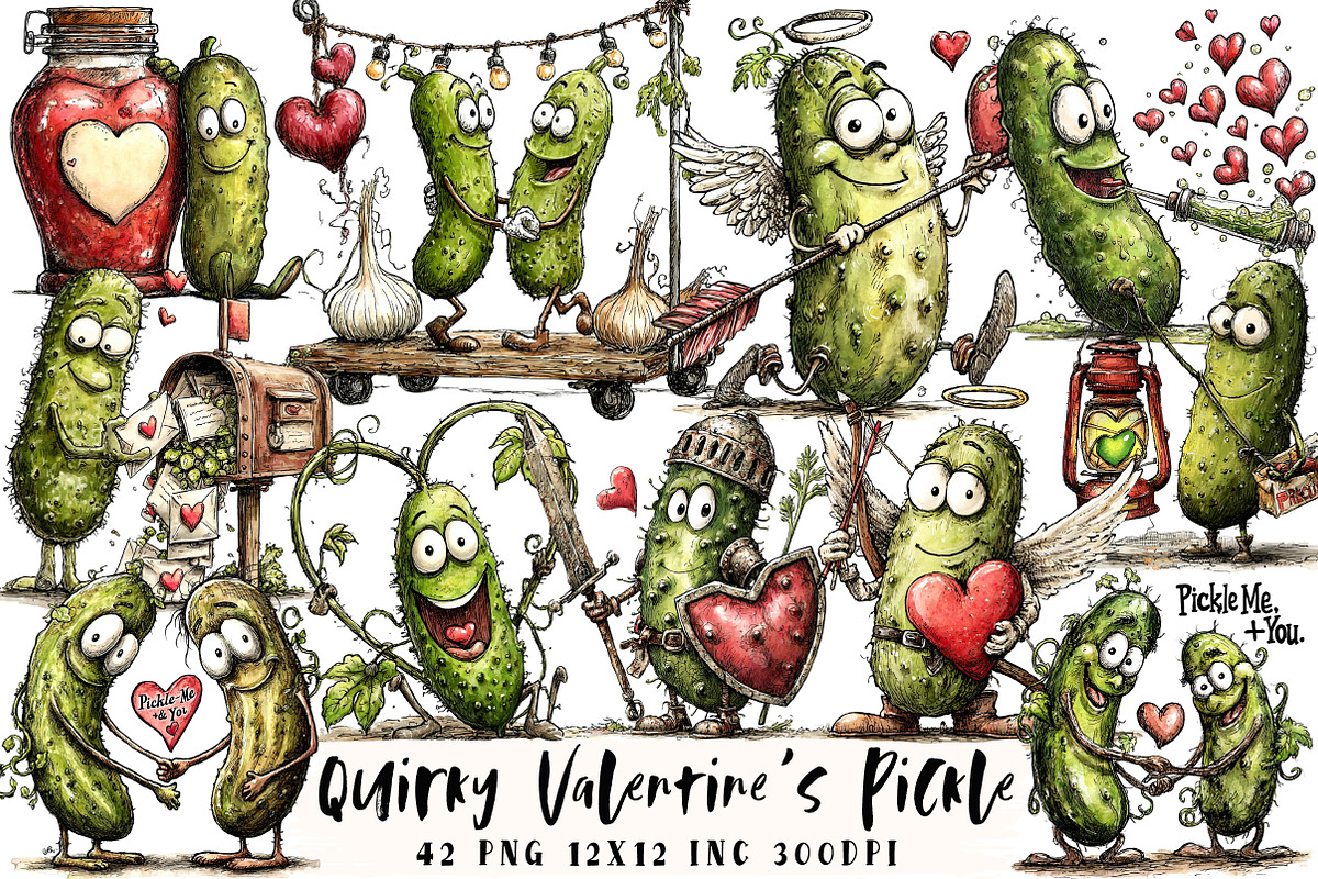 Quirky Valentine's Pickle Clipart, an Illustration by OK Design (Photo 1 of 6)