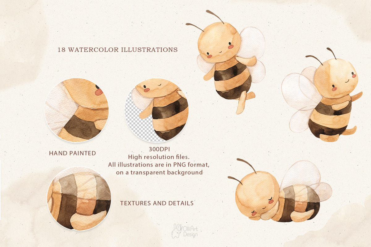 BEES and FLOWERS. Watercolor, an Animal Illustration by OlliArtDesign (Photo 2 of 7)