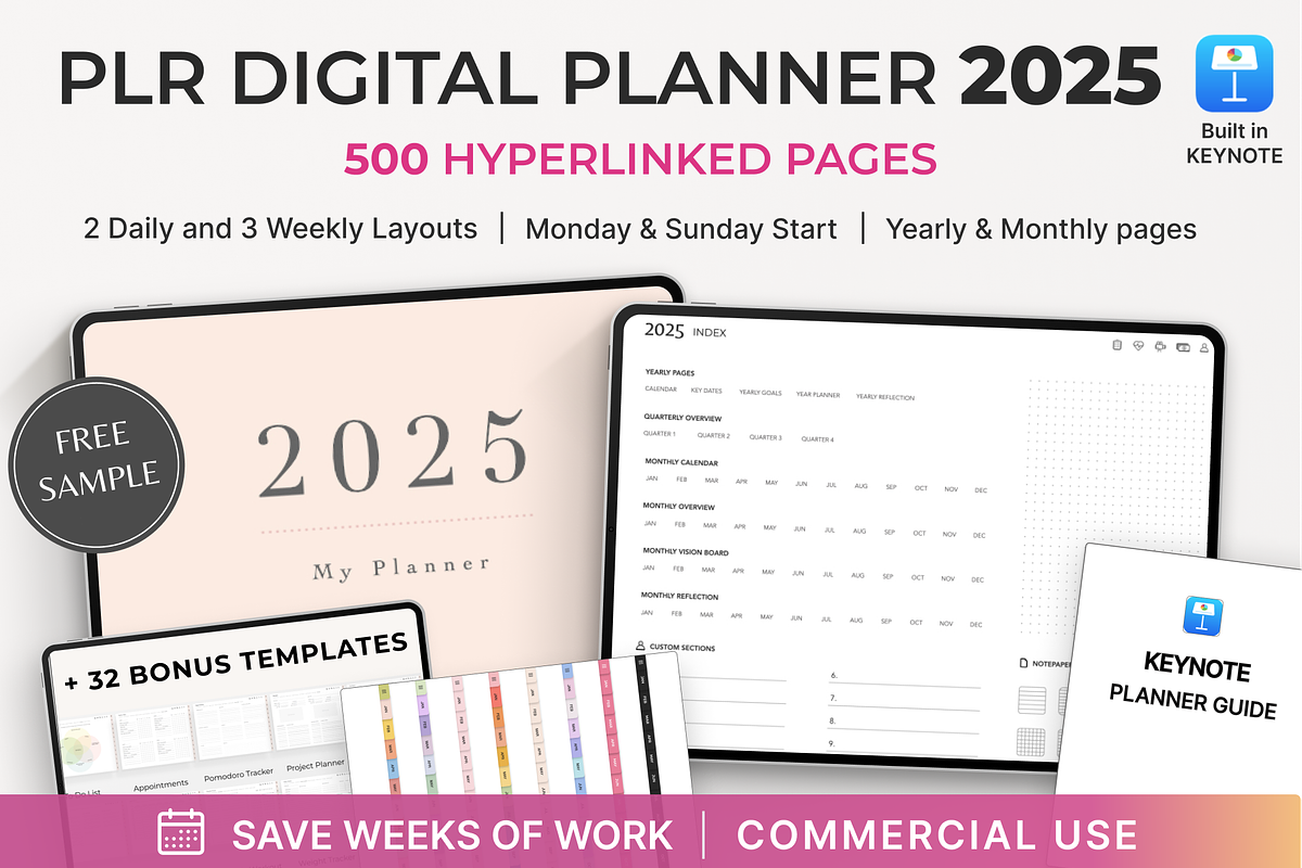 PLR Digital Planner 2025, Keynote, a Design Template by Makii Templates (Photo 1 of 10)