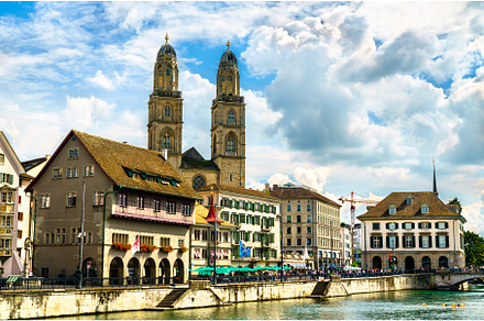 Zurich with Grossmunster Cathedral, an Architecture Photo by Leonid Andronov