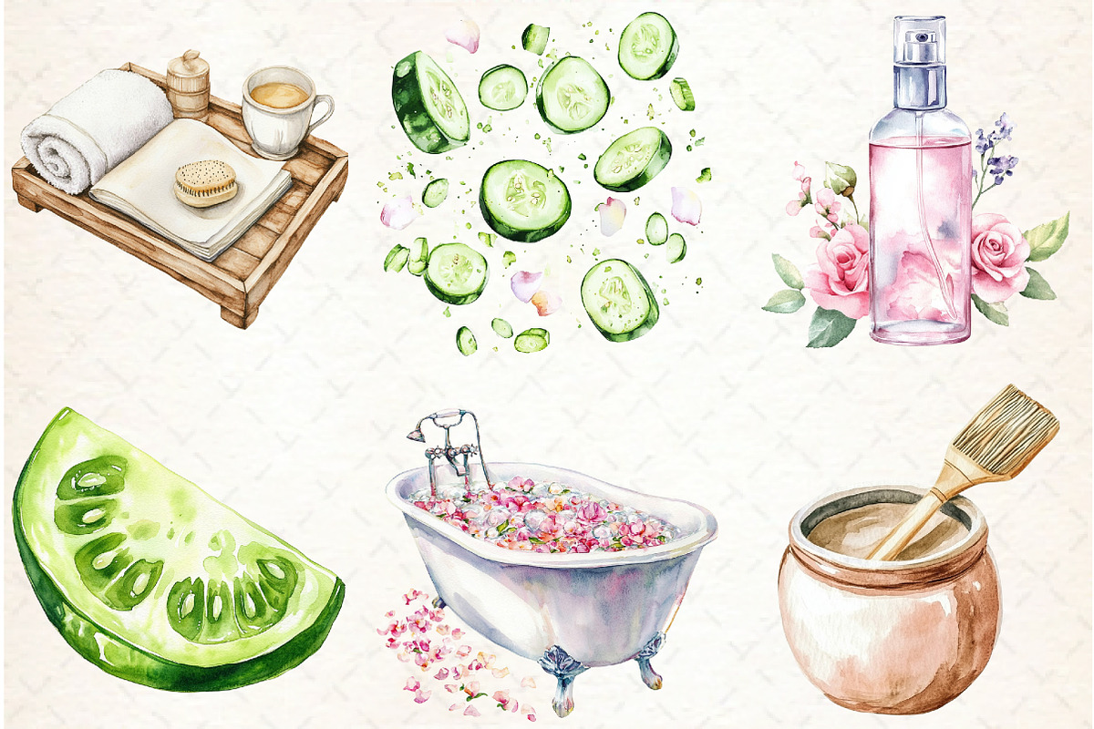 Watercolor Spa Clipart, Self Care Pn, an Illustration by Libby Wishes (Photo 6 of 7)
