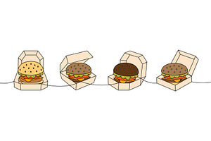 Set of burger in cardboard boxes one, a Food Illustration by GraphiShop
