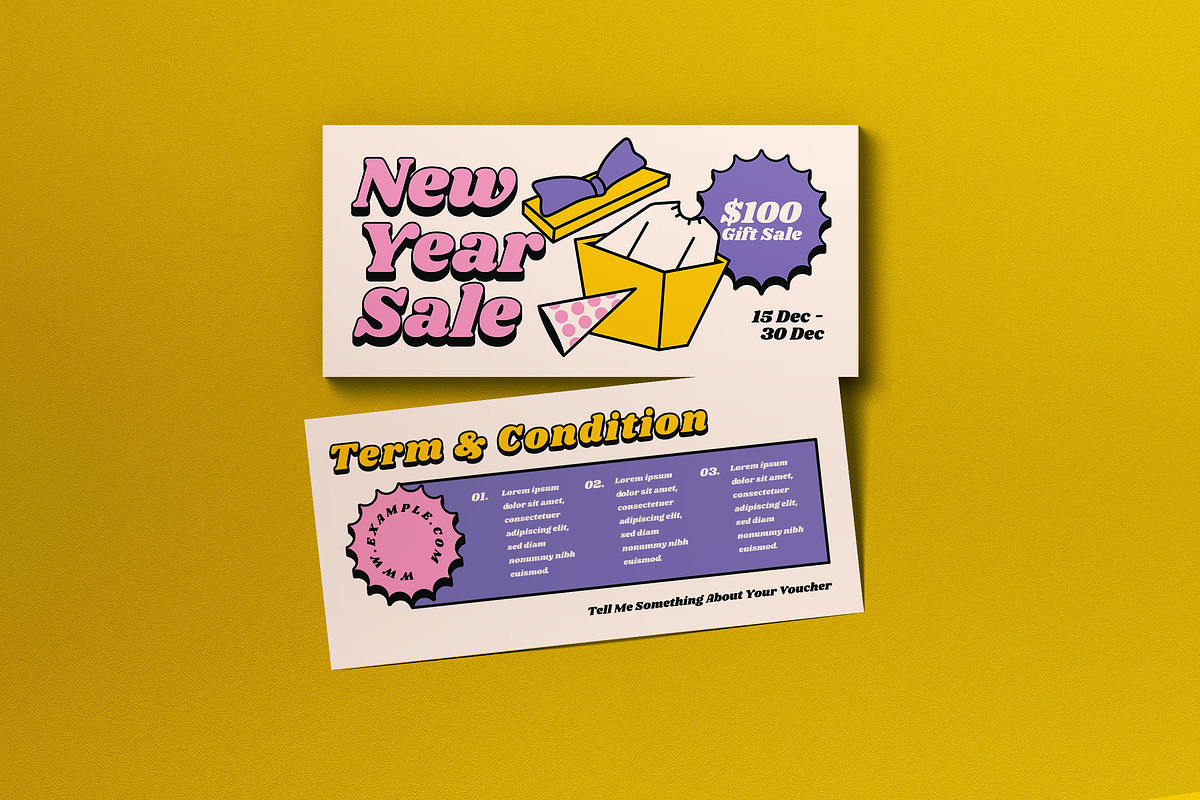 Purple Quirky New Year Sale Voucher, a Card Template by graphicook (Photo 1 of 3)