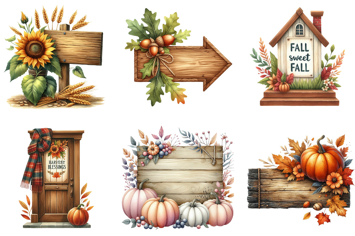 Autumn Wooden Signs Clipart, an Illustration by DreamArtGraphic (Photo 3 of 4)