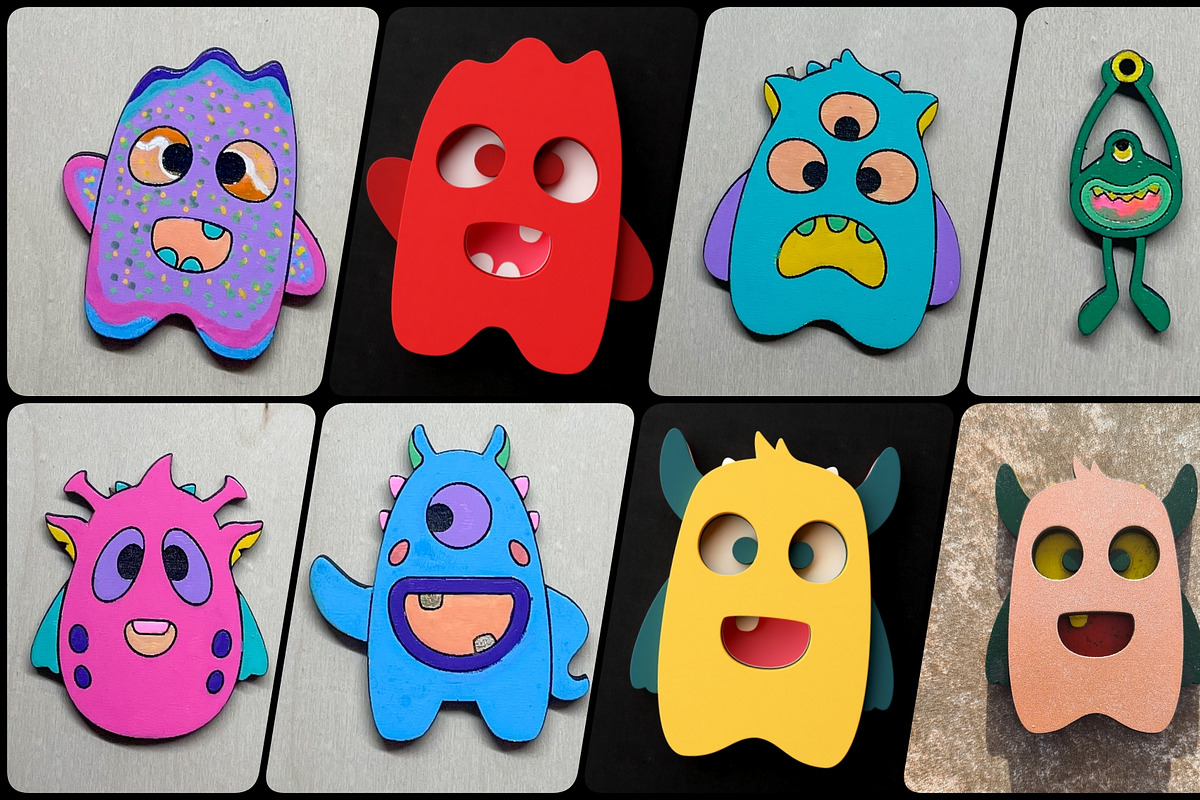 10 Cute Monsters 3D Layered Cut File, an Illustration by pixaroma (Photo 3 of 13)