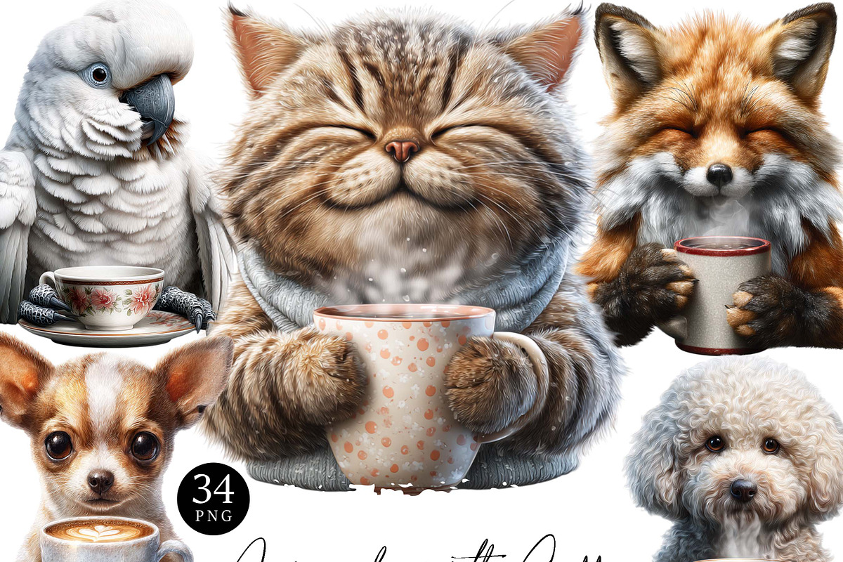 Animals with Coffee Clipart, an Animal Illustration by Design Scotch (Photo 1 of 9)