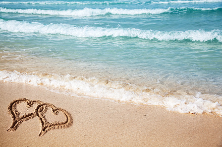 Hearts drawn on the beach sand stock photo containing heart and shape, a Nature Photo by Volff