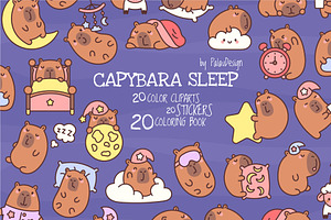 Capybara Sleep Clipart Set, an Animal Illustration by Palau