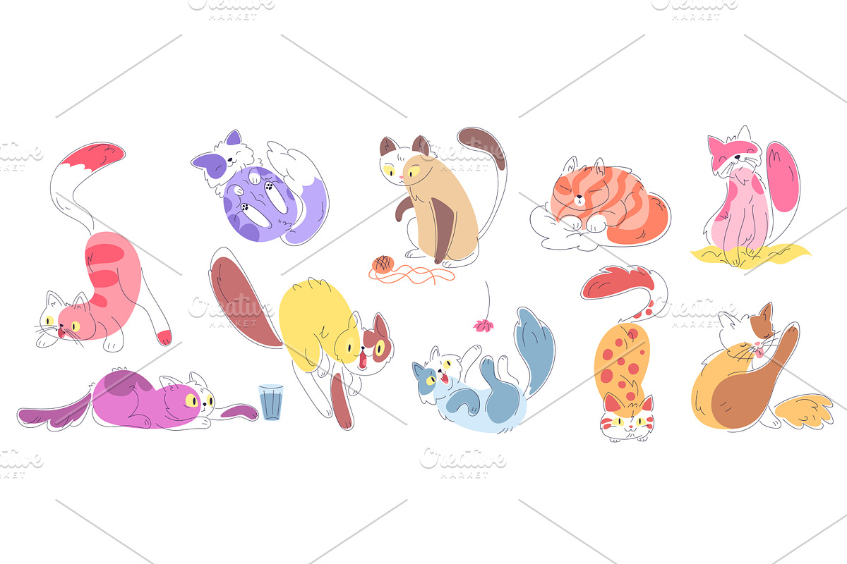 Doodle cats poses. Cute kitten, an Animal Illustration by Stock-Smart-Start