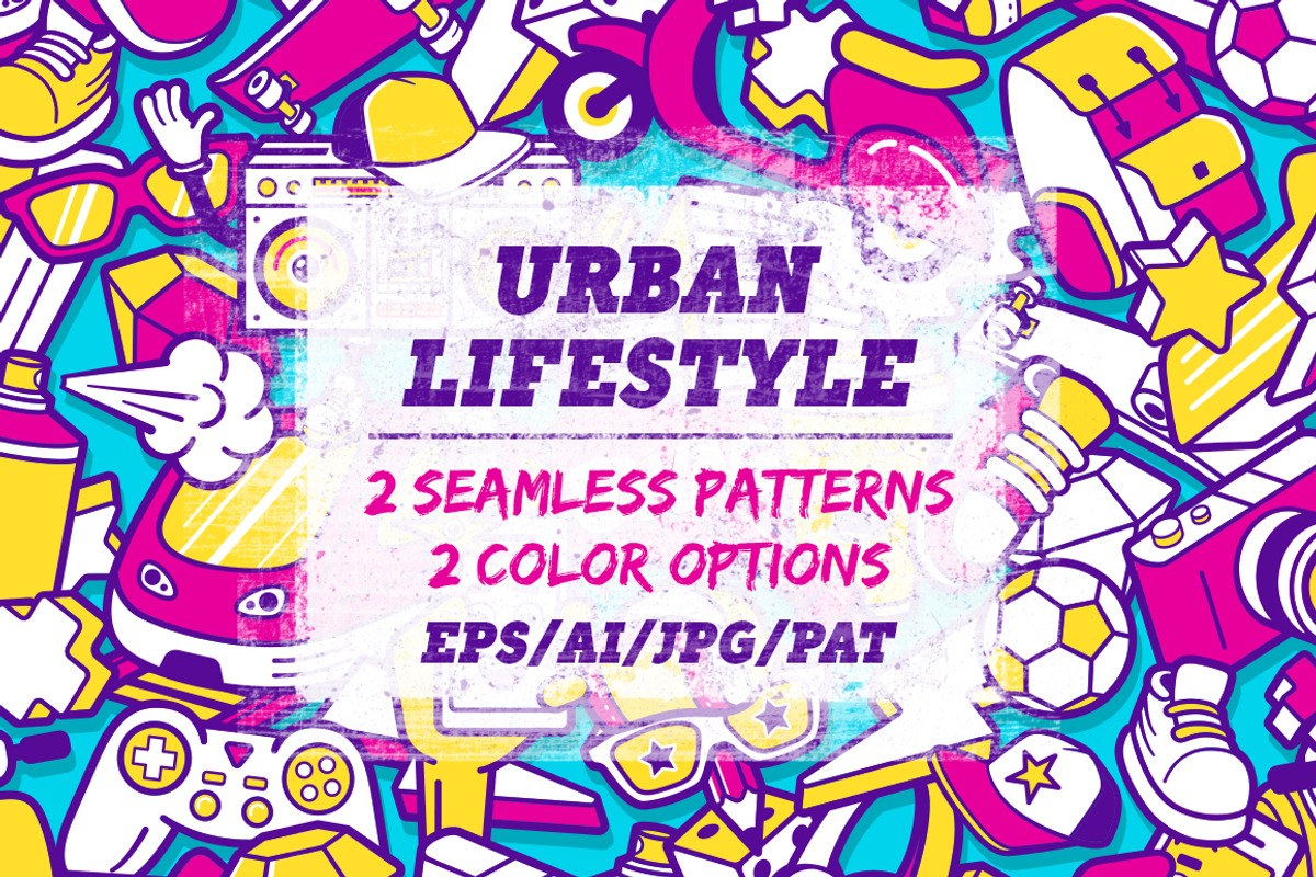 Urban lifestyle seamless patterns, a Pattern Graphic by yurlick (Photo 1 of 3)