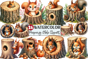 Squirrel Peeping Hole Clipart, an Illustration by Rose Art