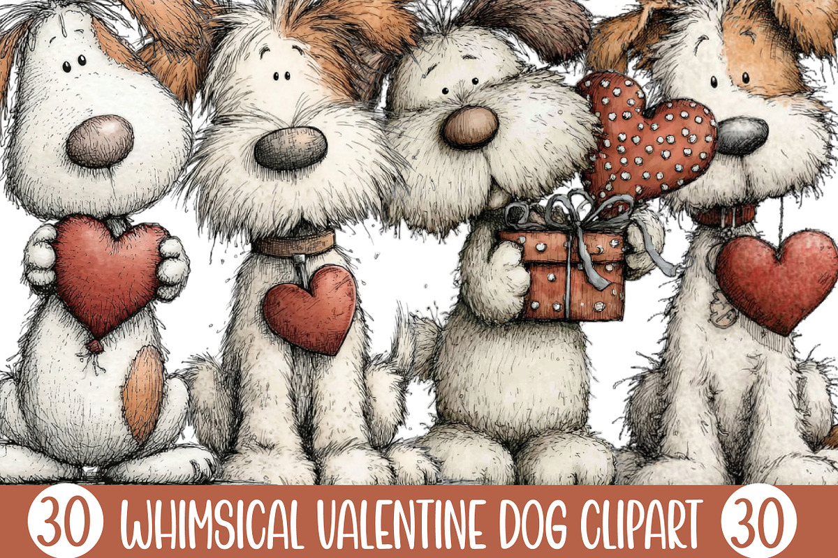 Whimsical Valentine Dog Clipart, an Illustration by Designking (Photo 1 of 5)