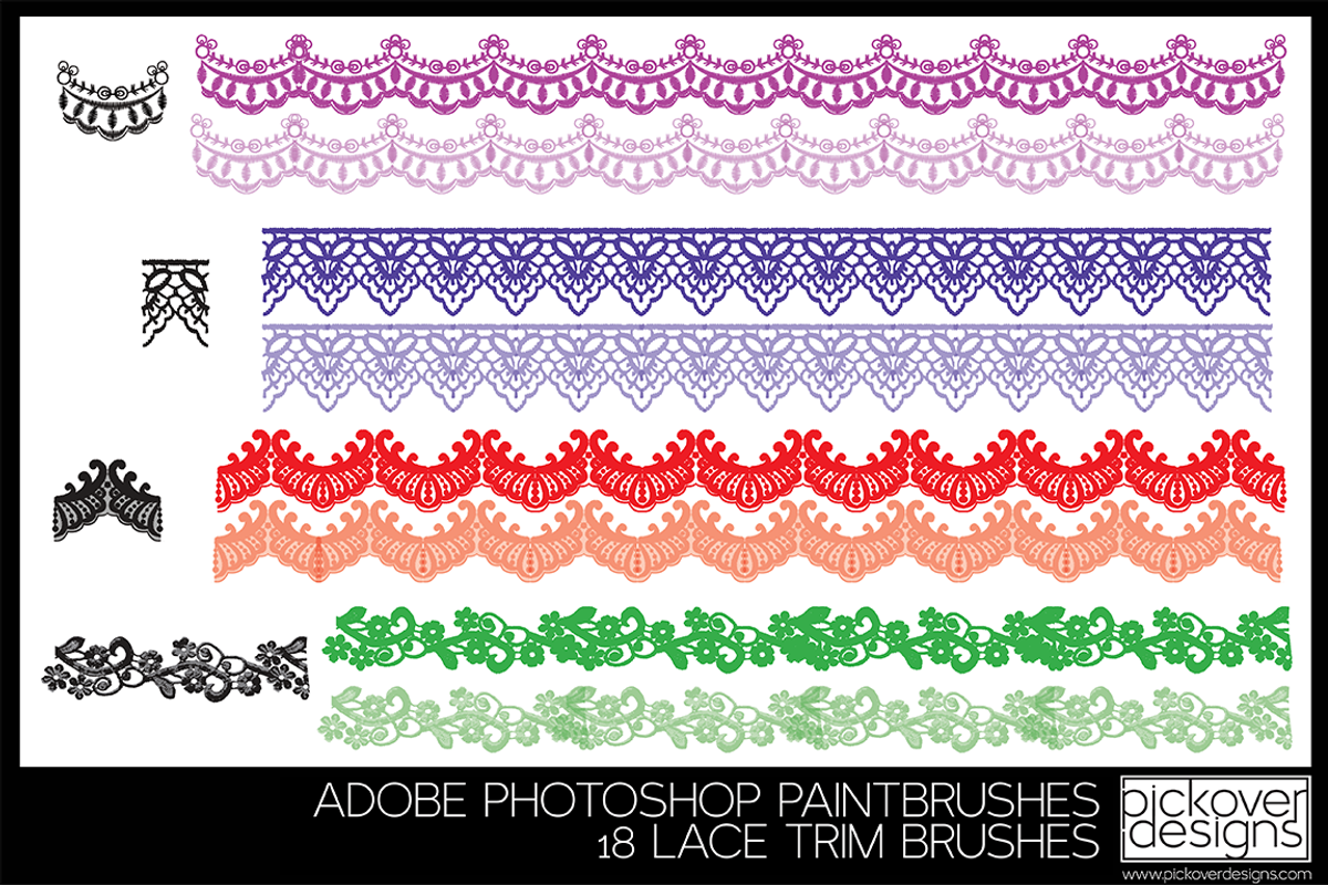 18 Lace Trim Brushes - PHOTOSHOP, a Brush Add-On by Pickover Designs (Photo 2 of 5)