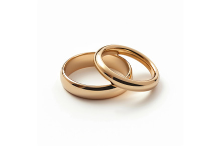 Two golden wedding rings resting on, a Person Photo by Ylivdesign