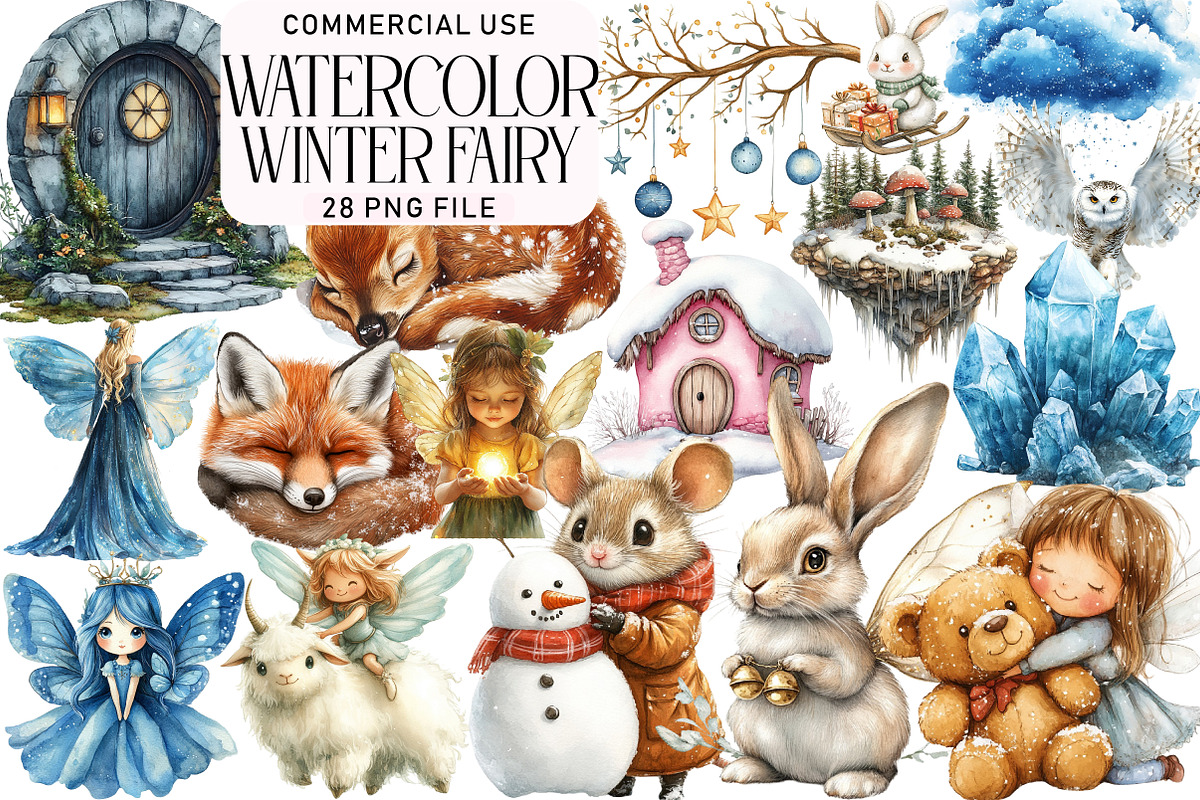 Winter Fairy Watercolor Clipart, an Illustration by Daily.Designs (Photo 1 of 4)