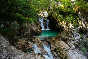 Beautiful water cascades or small waterfall in the valley of Lep, a Nature Photo by Bepslabor