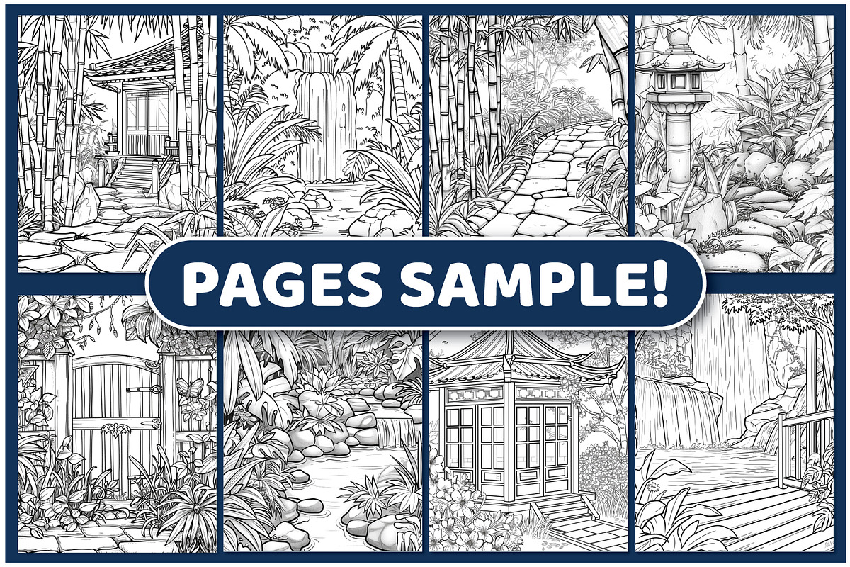 200 Japanese Garden Coloring Pages, an Illustration by BrightMart (Photo 2 of 3)