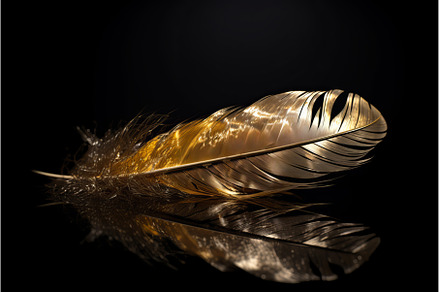 Golden fantasy feather on black, a Background Photo by Ylivdesign