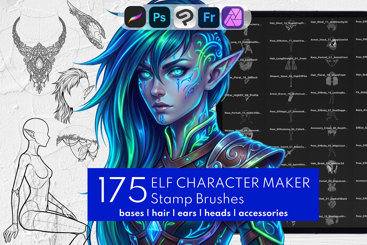 175 Procreate Elf Character Stamps, a Brush Add-On by Selentaori Studio (Photo 1 of 12)