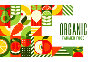 Organic farm fruits vegetables, a Food Illustration by Vector Tradition