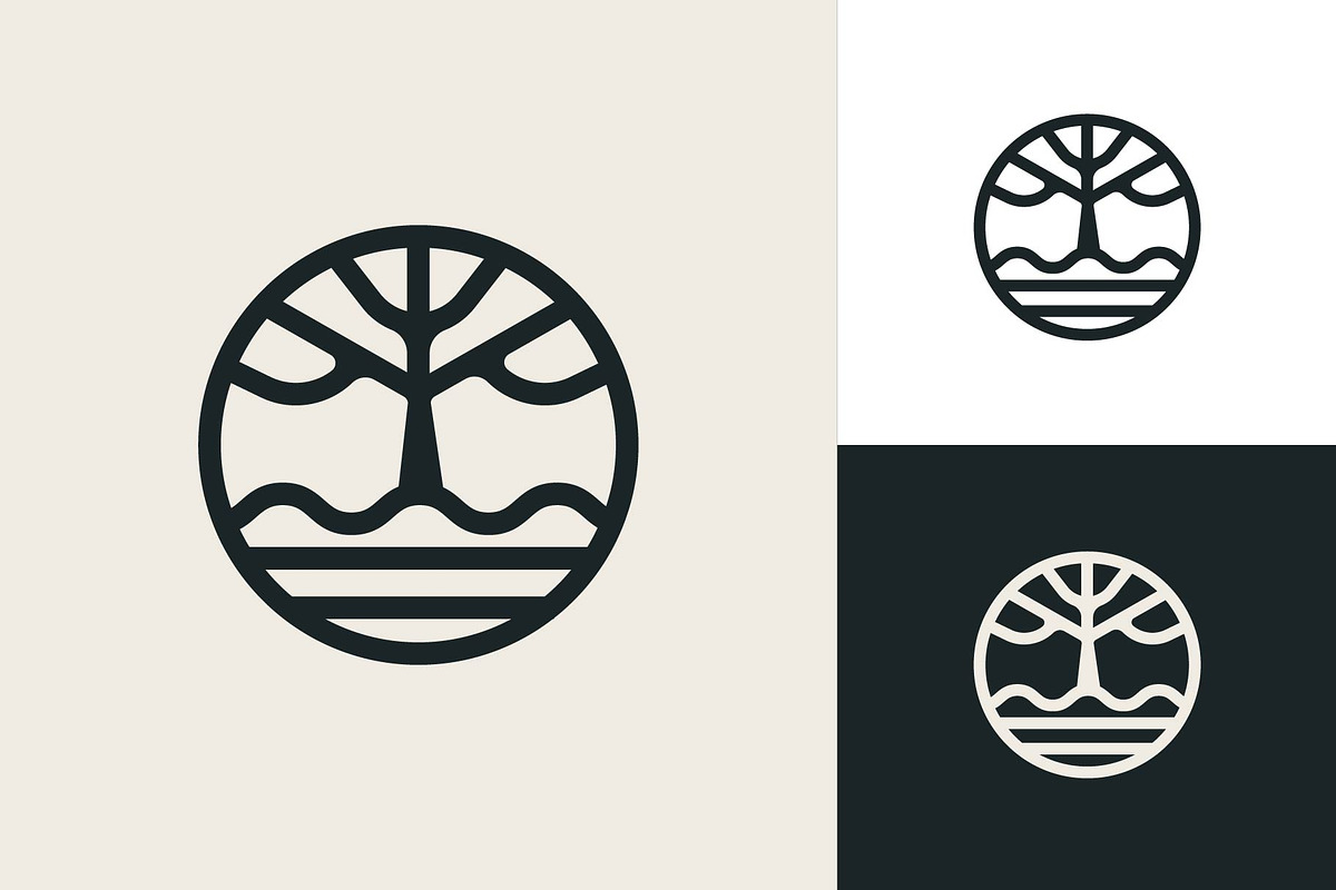 Lineart Tree On Lake River Logo, a Branding & Logo Template by funpixel