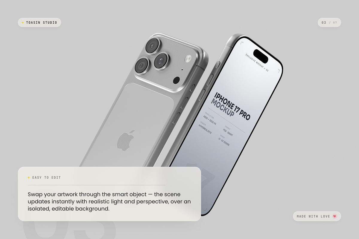 iPhone 17 Pro Mockup, an iPhone Mockup by Toasin Studio (Photo 3 of 7)