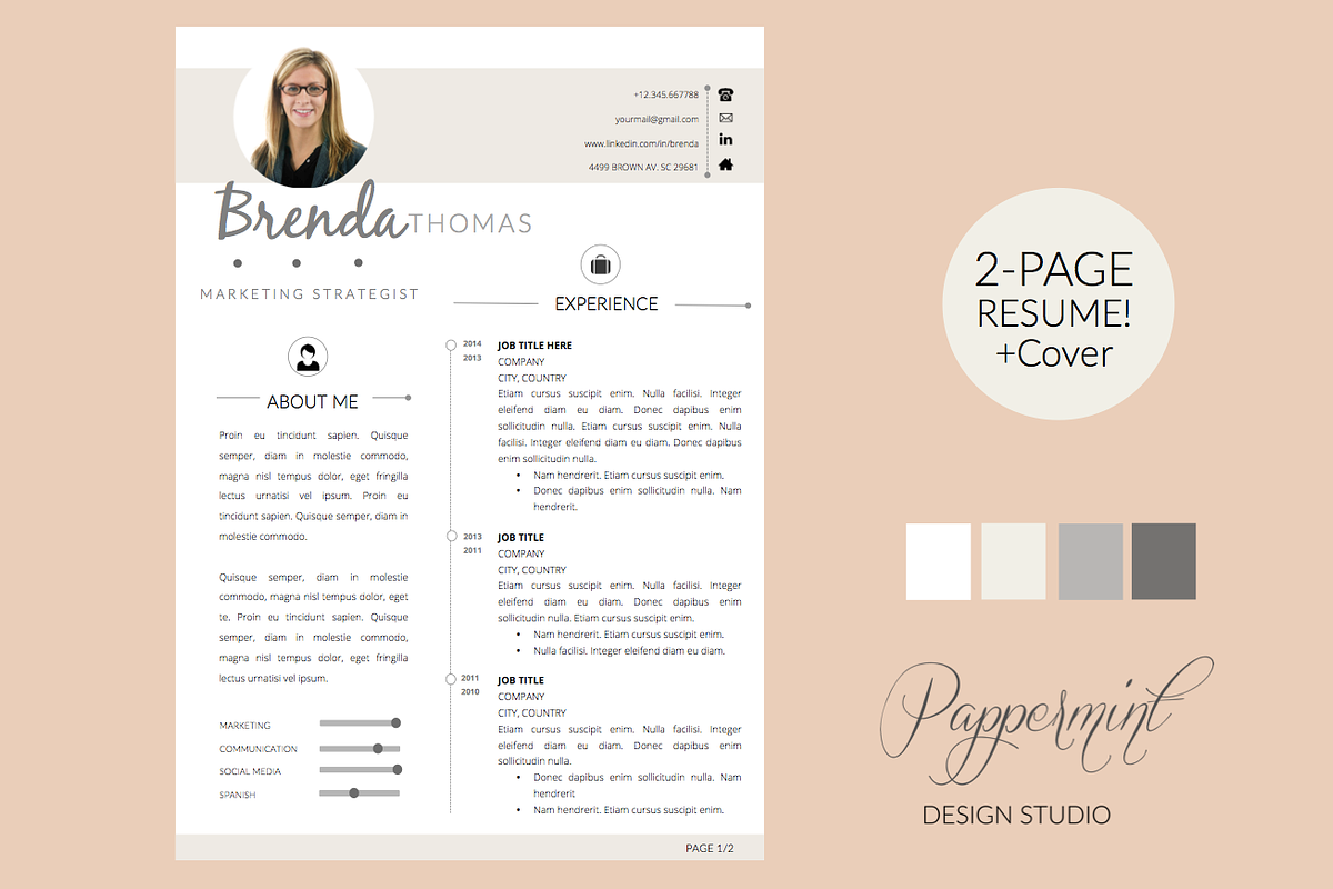 Resume Template + Cover Letter WORD, a Resume Template by PAPPERMINT RESUME STUDIO (Photo 1 of 4)