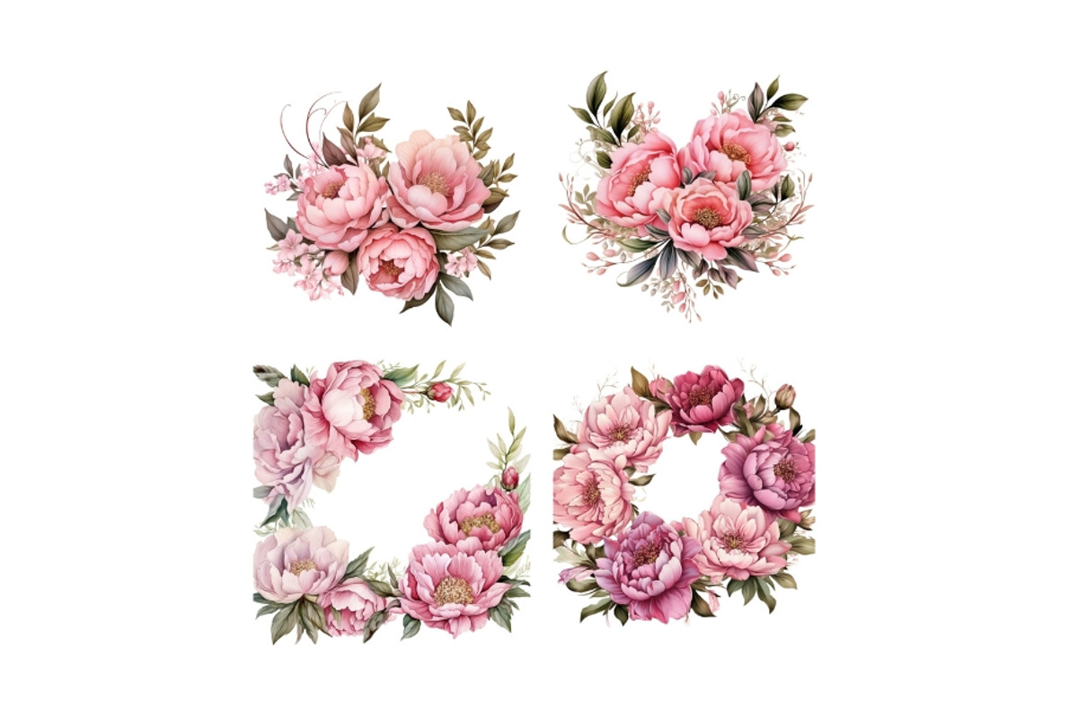 Watercolor Peony Clip Art, a Decorative Illustration by HoneyBunnyDigital (Photo 12 of 14)