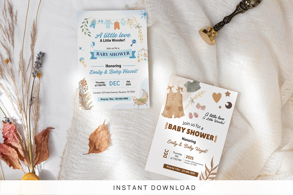 Boho Baby Shower Invitation Template, a Card Template by Snapybiz (Photo 1 of 9)