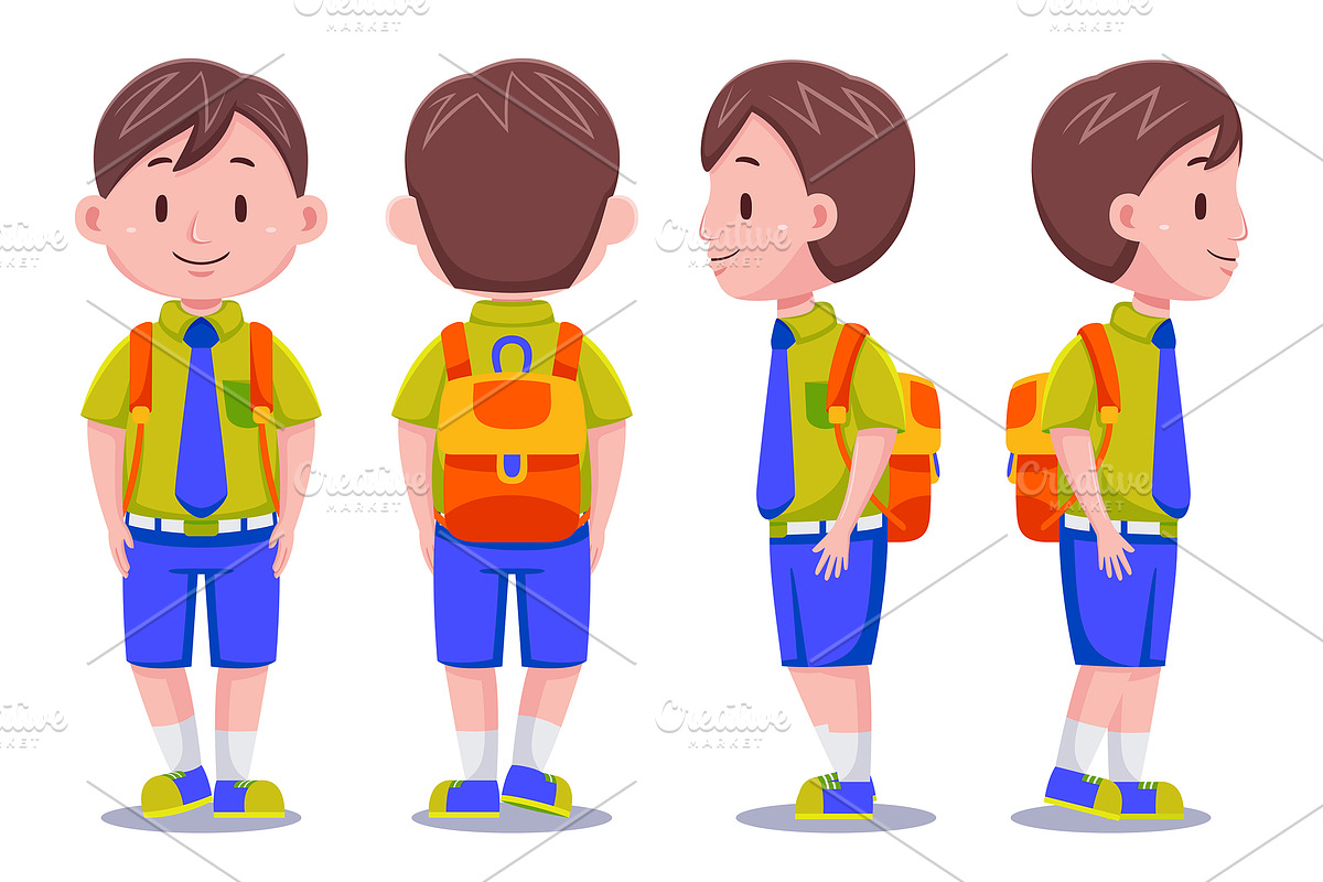 Cute Kids Boy Student Vector Pack, an Object Graphic by MEDZ (Photo 4 of 13)