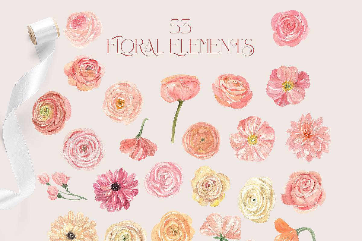 Blush Blooms Soft Watercolor Flowers, a Decorative Illustration by Catch the Dream Art (Photo 6 of 13)