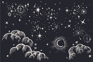 Star, Moon, Cloud, Sky Drawings