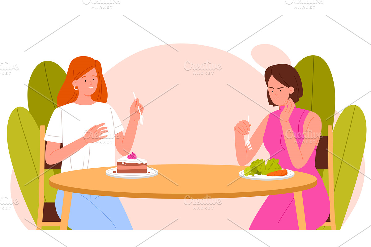 Jealousy Over Food Choices At Table, a Food Illustration by Flashvector