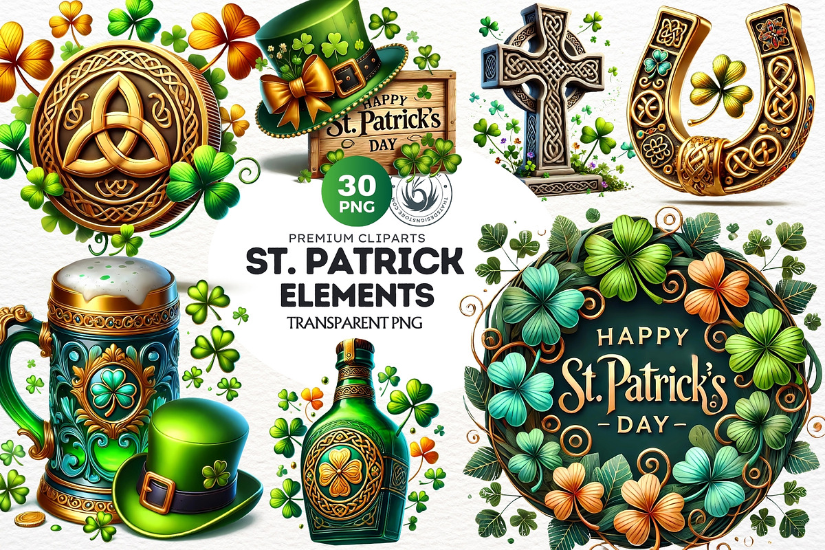 St Patricks day irish elements set, a Seasonal Illustration by ThatsDesignArt