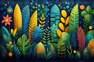 Vibrant tropical foliage in deep blu, a Photo by Tanuart