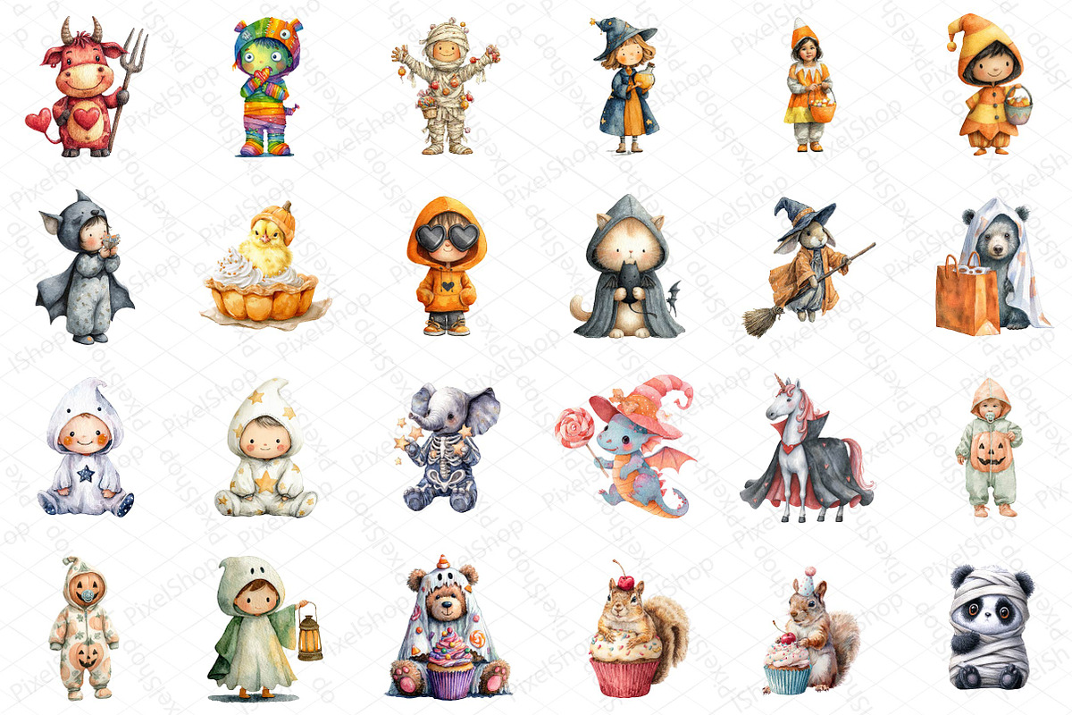 Cute Costume Halloween Clipart, an Illustration by DreamPrint404 (Photo 2 of 5)
